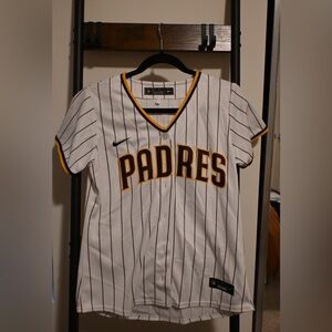 Woman’s White and Black Striped Padres Shirt